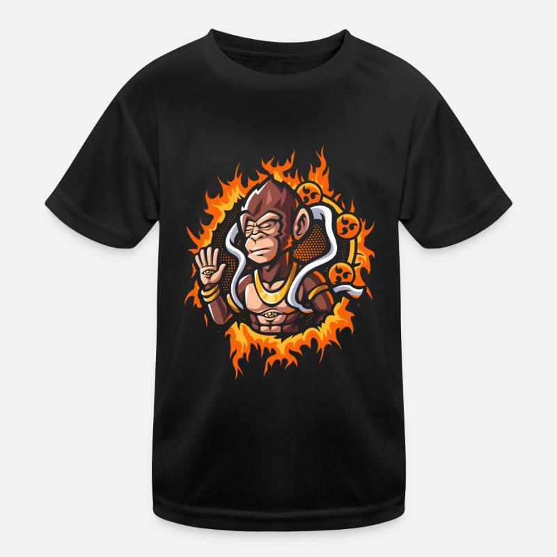 Divine Monkey with Halftone Fire Background Kids Functional T-Shirt