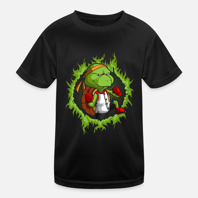 Kung Fu Tortoise with Halftone Fire Background Kids Functional T-Shirt