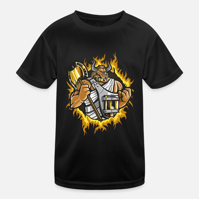 Minotaurus mit Halbtonfeuer-Hintergrund Kinder Funktions-T-Shirt