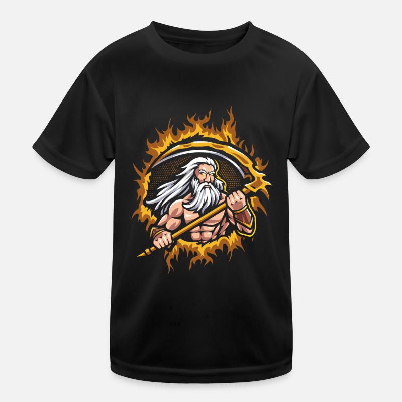 Uranus God with Halftone Fire Background Kids Functional T-Shirt