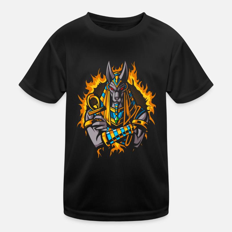 Anubis God with Halftone Gold Fire Kids Functional T-Shirt