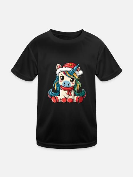 Licorne Noël Kawaii - T-shirt sport Enfant - noir - Devant
