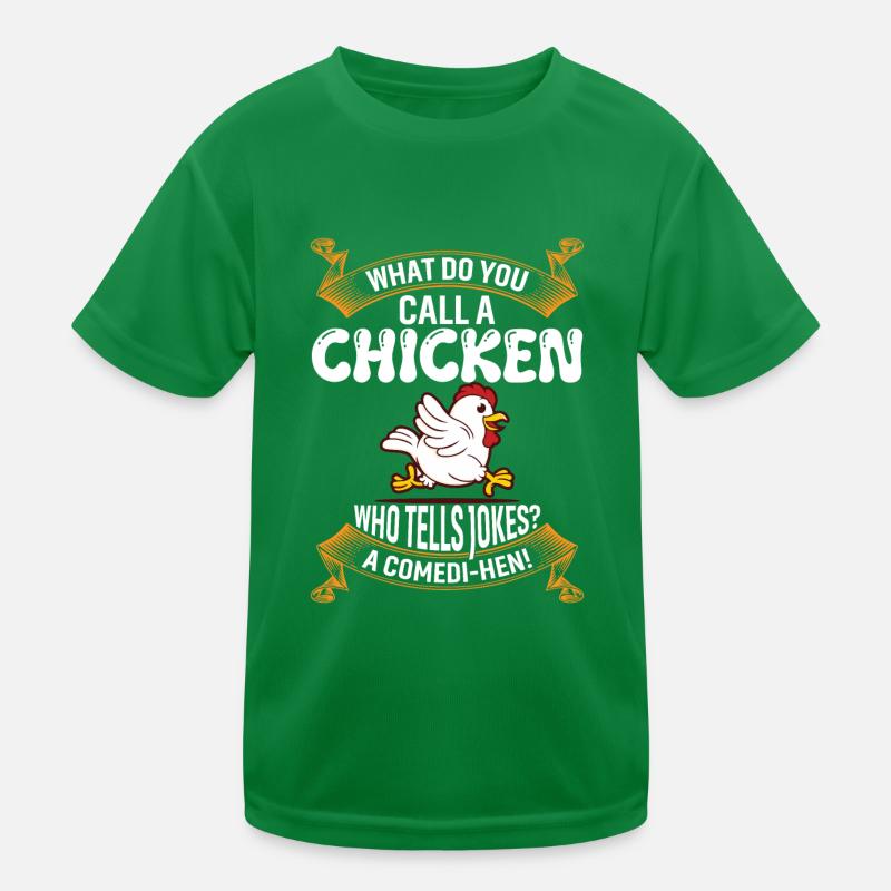 Comment appelle-t-on un poulet qui raconte des blagues ? Un Come T-shirt sport Enfant