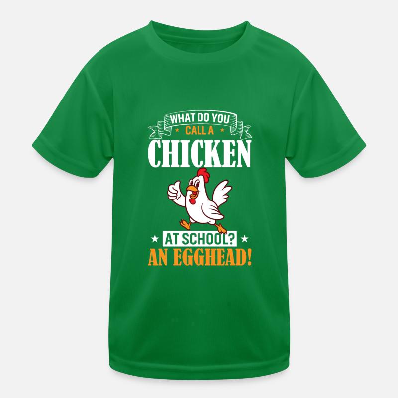 Comment appelle-t-on un poulet à l’école ? Une tête d’œuf ! T-shirt sport Enfant
