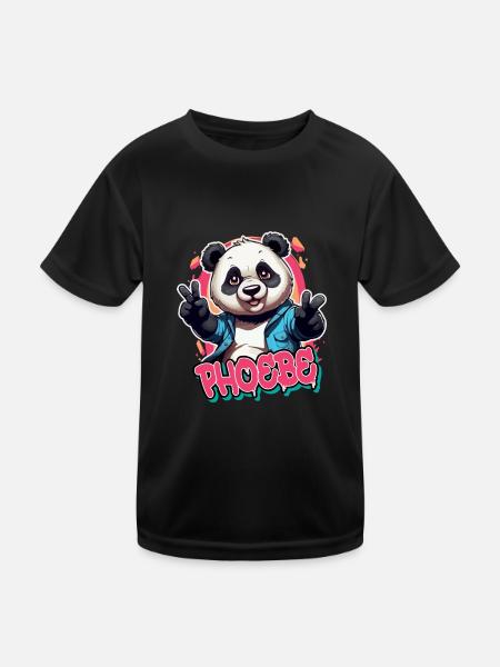 PHOEBE - Schöner Mädchen Name mit coolem Panda - Kinder Funktions-T-Shirt - Schwarz - Vorne