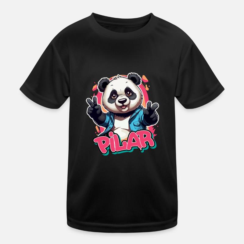 PILAR - Schöner Mädchen Name mit coolem Panda Kinder Funktions-T-Shirt