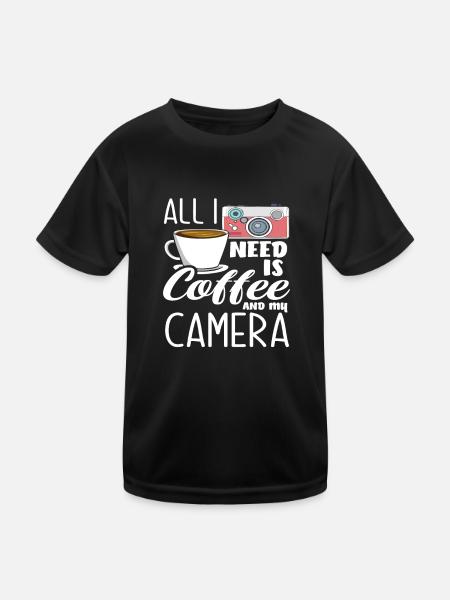 Photographer, Photographer, Coffee, Camera - Kids Functional T-Shirt - black - Front