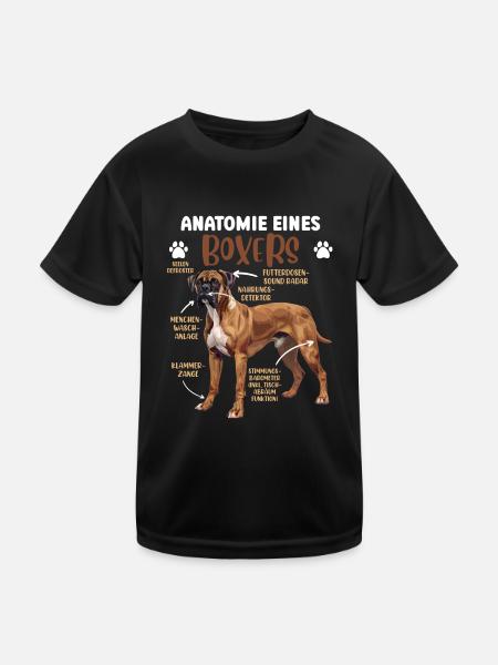 Deutscher Boxer Hund ANATOMIE EINES BOXERS - Kinder Funktions-T-Shirt - Schwarz - Vorne