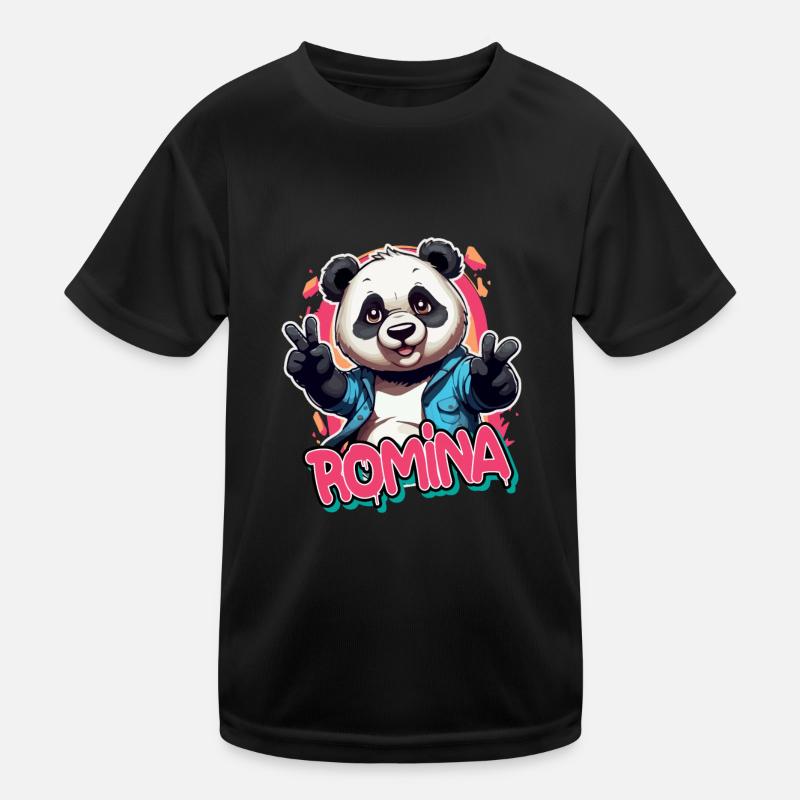 ROMINA - Schöner Mädchen Name mit coolem Panda Kinder Funktions-T-Shirt
