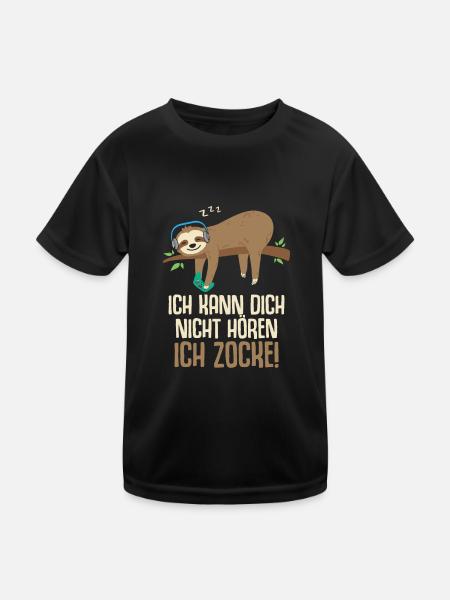 Ich kann dich nicht hören ich zocke Gamer Faultier - Kinder Funktions-T-Shirt - Schwarz - Vorne