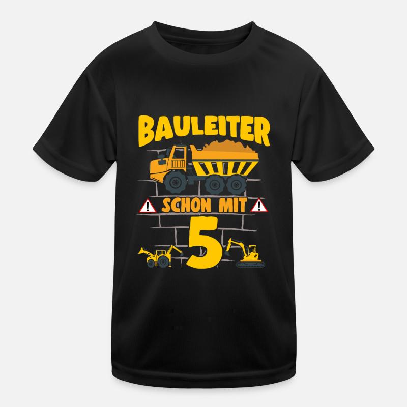 5. Geburtstag Bauleiter Mit 5 Bagger Kipplaster Kinder Funktions-T-Shirt