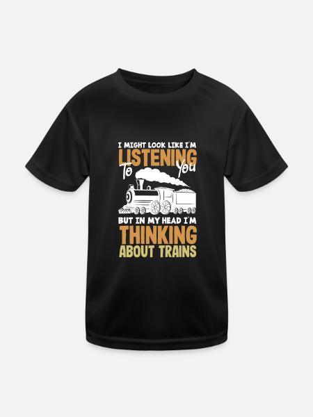 Drôle de Train amant Trains Locomotive cadeau - T-shirt sport Enfant - noir - Devant