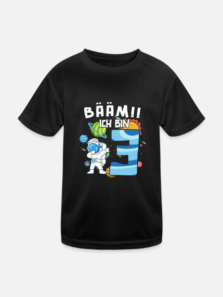 Bääm Ich bin 3 Astronaut - Kinder Funktions-T-Shirt - Schwarz