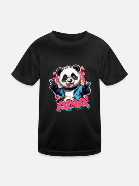 ANA - Beautiful girl name with cool panda - Kids Functional T-Shirt - black - Front