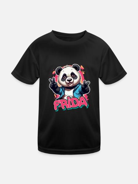 FRI DA - Schöner Mädchen Name mit coolem Panda - Kinder Funktions-T-Shirt - Schwarz - Vorne