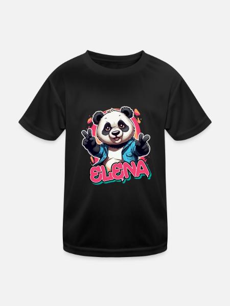 ELENA - Schöner Mädchen Name mit coolem Panda - Kinder Funktions-T-Shirt - Schwarz - Vorne