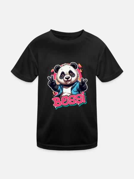 BESSI - Beautiful girl name with cool panda - Kids Functional T-Shirt - black - Front