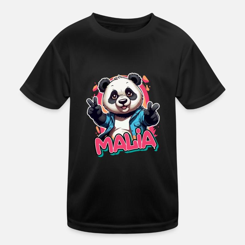 MALIA - Beautiful Girl Name with Cool Panda Kids Functional T-Shirt