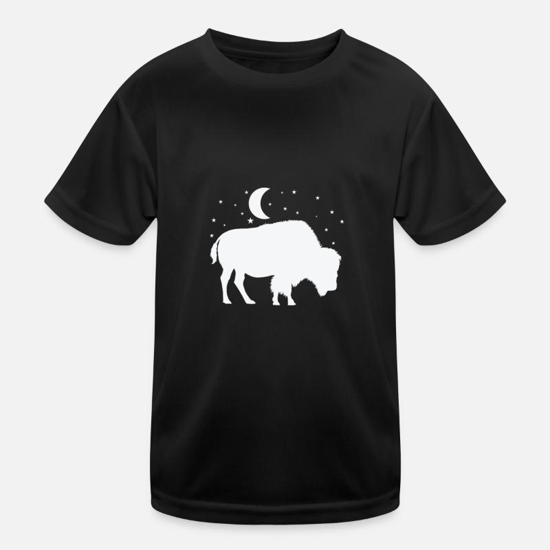 Bison im Mondschein - Kinder Funktions-T-Shirt - Schwarz