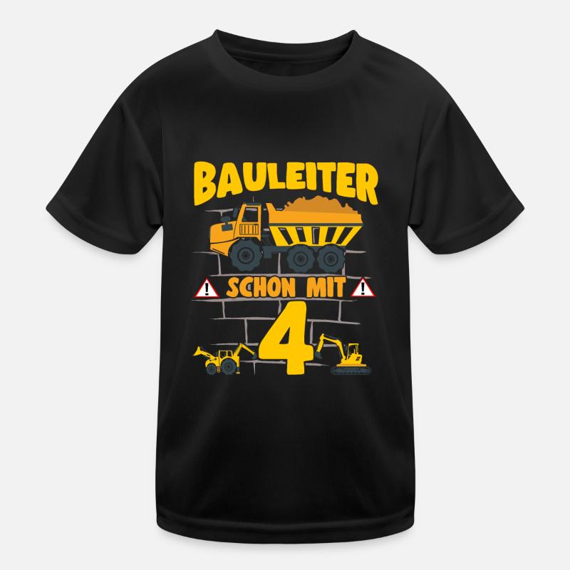4. Geburtstag Bauleiter Mit 4 Bagger Kipplaster Kinder Funktions-T-Shirt