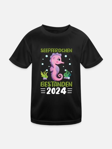 Seepferdchen bestanden 2024 Geschenk - Kinder Funktions-T-Shirt - Schwarz - Vorne