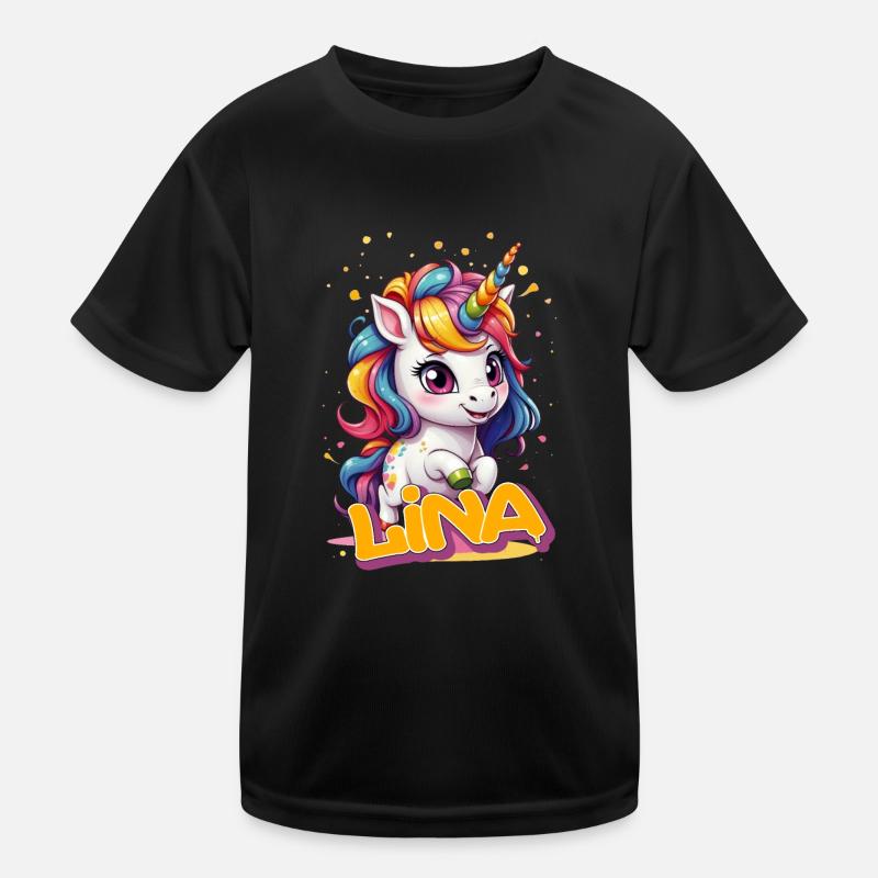 LINA - Schöner Mädchen Name mit süßem Einhorn Kinder Funktions-T-Shirt