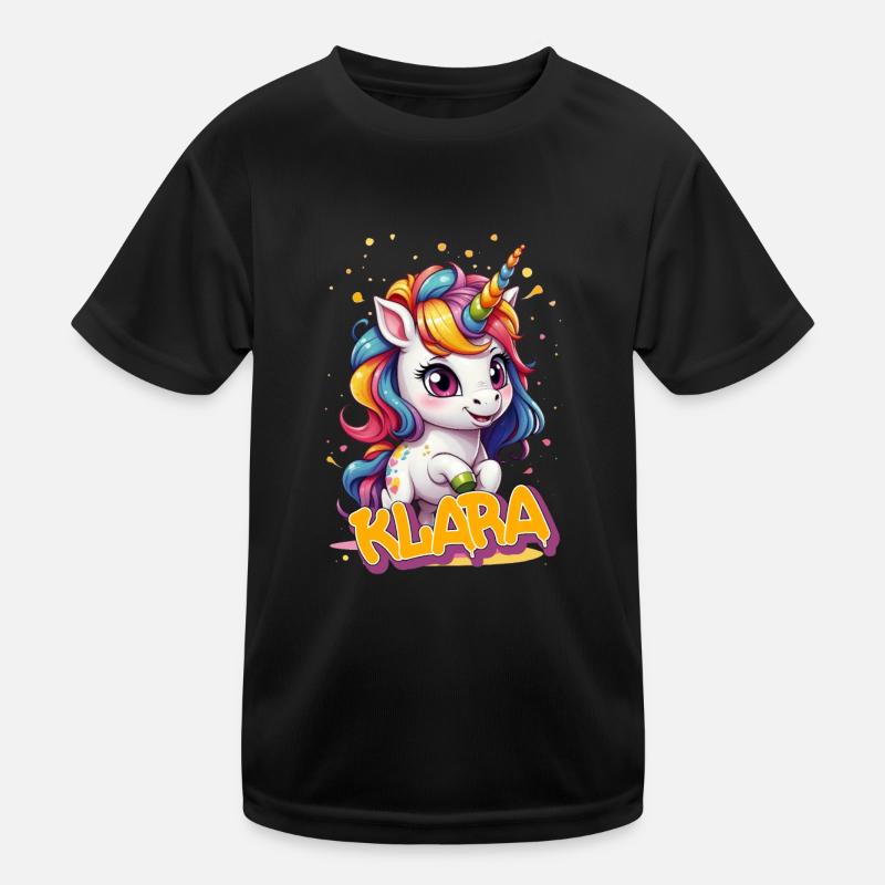 KLARA - Schöner Mädchen Name mit süßem Einhorn Kinder Funktions-T-Shirt
