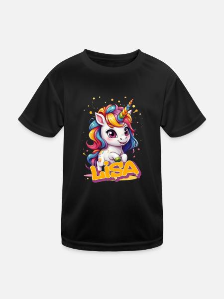 LISA - Beautiful girl name with cute unicorn - Kids Functional T-Shirt - black - Front