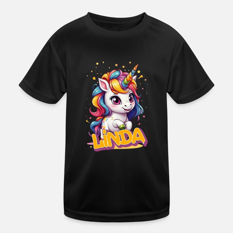 LINDA - Schöner Mädchen Name mit süßem Einhorn Kinder Funktions-T-Shirt