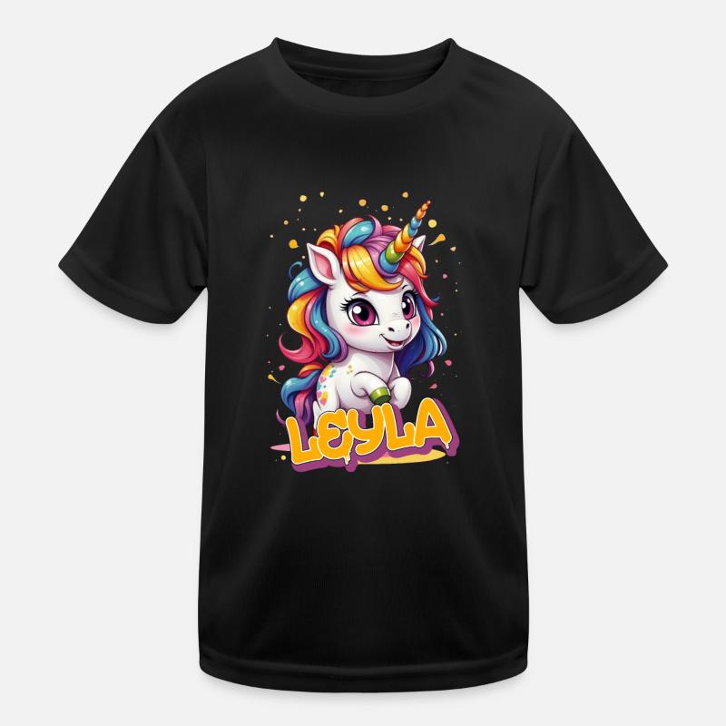 LEYLA - Schöner Mädchen Name mit süßem Einhorn Kinder Funktions-T-Shirt