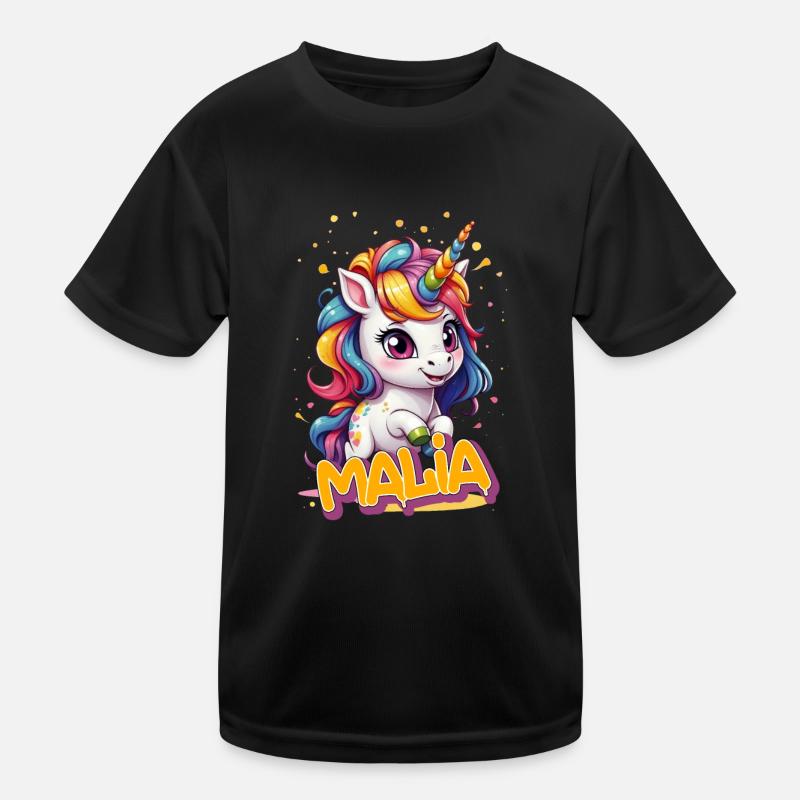 MALIA - Schöner Mädchen Name mit süßem Einhorn Kinder Funktions-T-Shirt