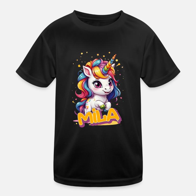 MILA - Schöner Mädchen Name mit süßem Einhorn Kinder Funktions-T-Shirt
