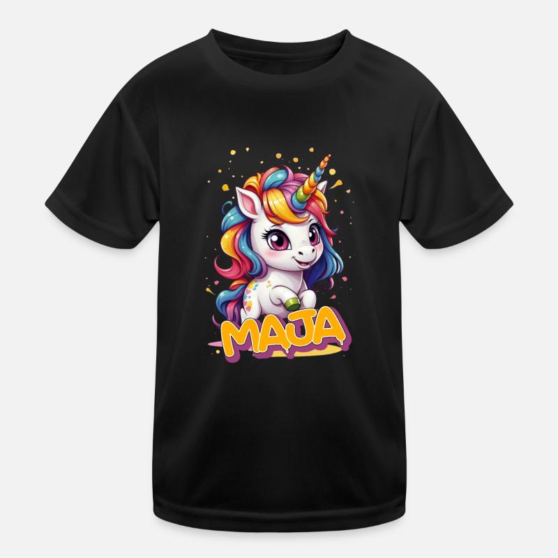 MAJA - Schöner Mädchen Name mit süßem Einhorn Kinder Funktions-T-Shirt