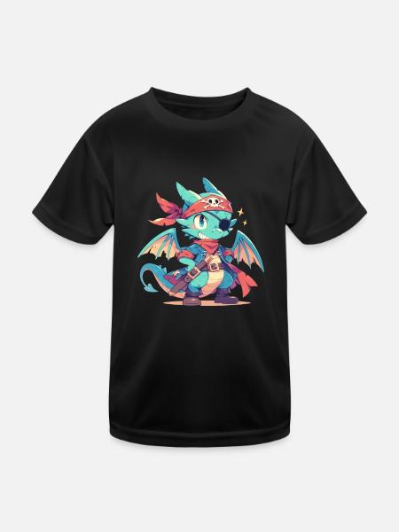 Dragon Pirate Kawaii Dragon Kids - Kids Functional T-Shirt - black - Front