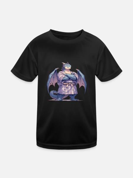 Drache Sumo Ringer Japanisch Kawaii Drache - Kinder Funktions-T-Shirt - Schwarz - Vorne