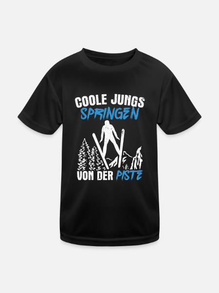Ski Jumping Ski Flying Competition Winter Sports Skisp - Kids Functional T-Shirt - black - Front