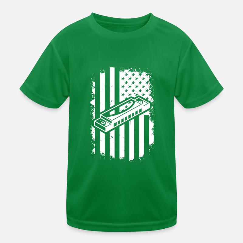 Harmonica US Flag Harmonica Musician Harmonica Ins Kids Functional T-Shirt