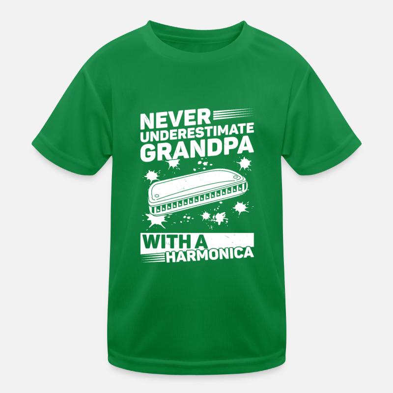 Ne sous-estimez jamais grand-père avec un harmonica playe T-shirt sport Enfant