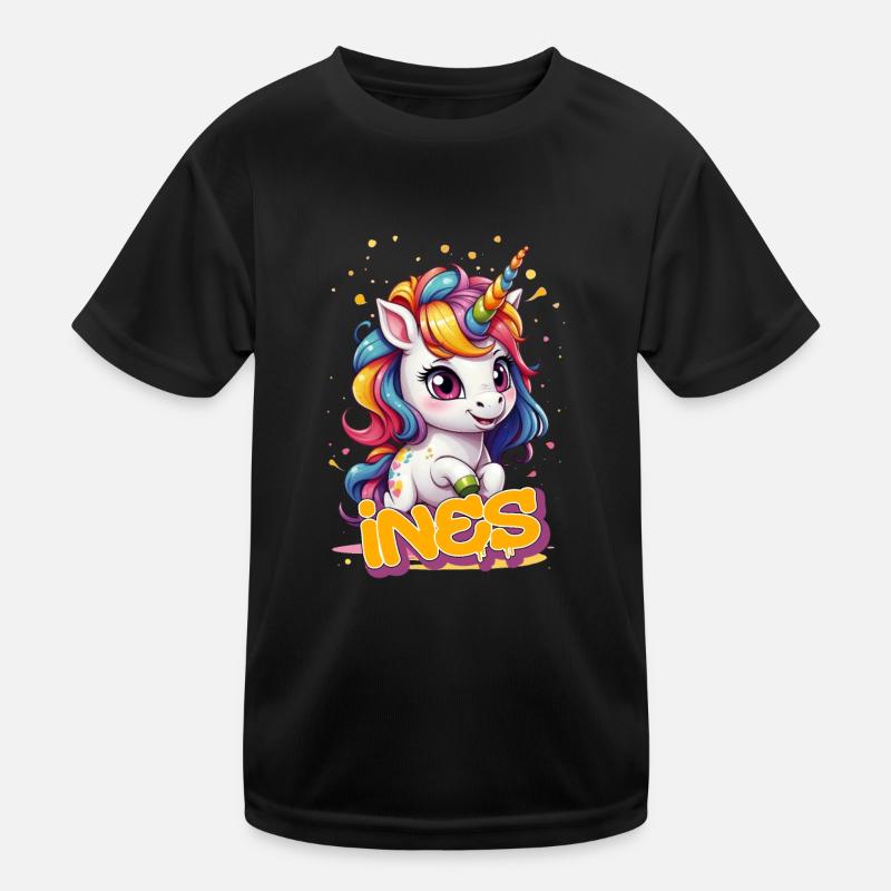 INES - Schöner Mädchen Name mit süßem Einhorn Kinder Funktions-T-Shirt