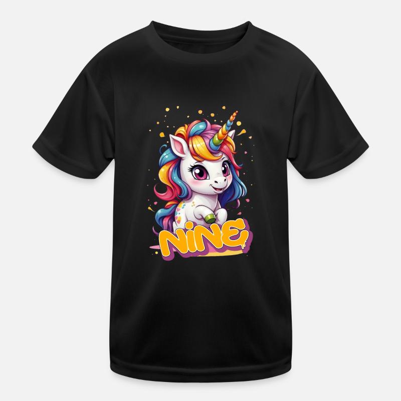 NINE - Schöner Mädchen Name mit süßem Einhorn Kinder Funktions-T-Shirt