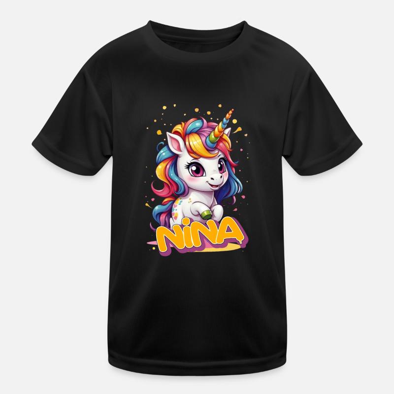 NINA - Schöner Mädchen Name mit süßem Einhorn Kinder Funktions-T-Shirt