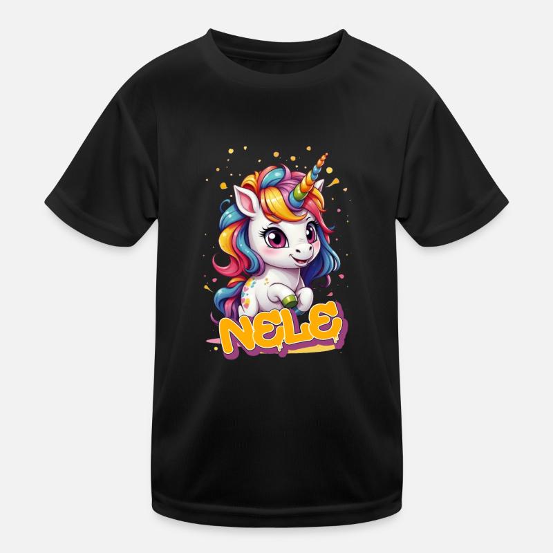 NELE - Schöner Mädchen Name mit süßem Einhorn Kinder Funktions-T-Shirt