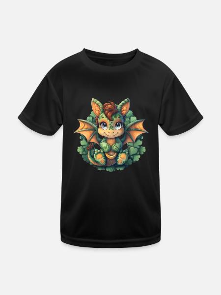 Drache St. Patricks Day Hufeisen Kinder - Kinder Funktions-T-Shirt - Schwarz