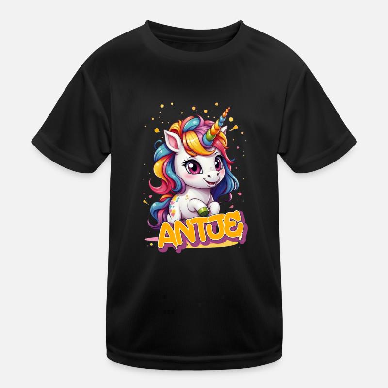 ANTJE - Schöner Mädchen Name mit süßem Einhorn Kinder Funktions-T-Shirt