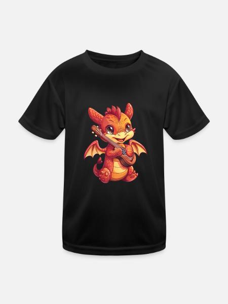 Drache Ukulele Kawaii Drache Kinder - Kinder Funktions-T-Shirt - Schwarz - Vorne