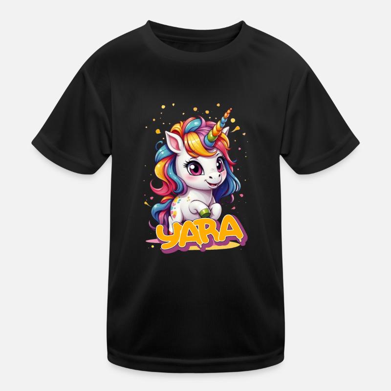 YARA - Schöner Mädchen Name mit süßem Einhorn Kinder Funktions-T-Shirt