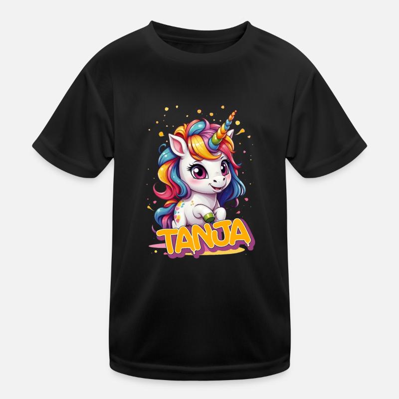 TANJA - Schöner Mädchen Name mit süßem Einhorn Kinder Funktions-T-Shirt