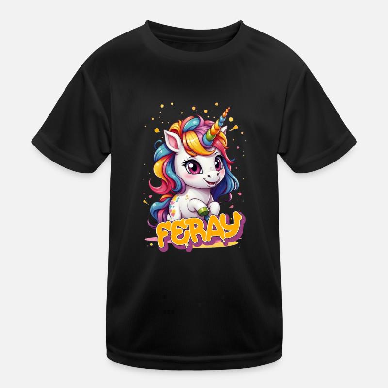 FERAY - Schöner Mädchen Name mit süßem Einhorn Kinder Funktions-T-Shirt