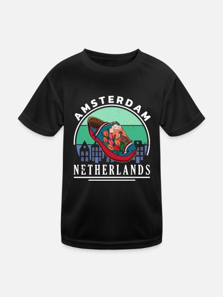 Holländische Niederlande Klompe Holzschuhe - Kinder Funktions-T-Shirt - Schwarz - Vorne