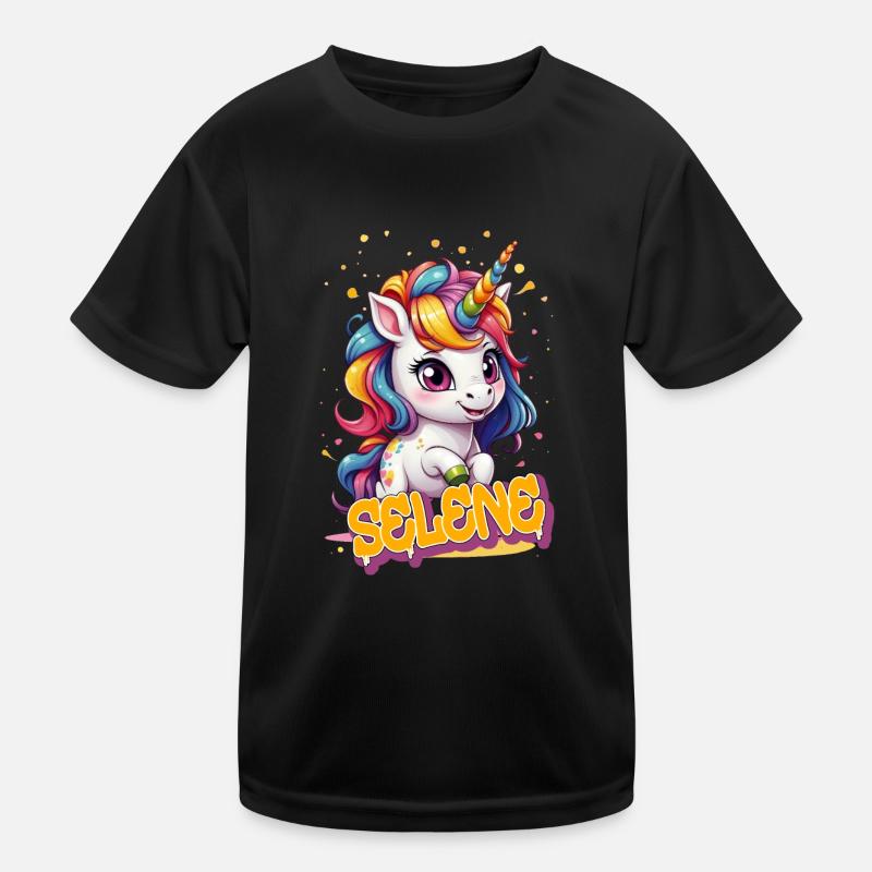 SELENE - Schöner Mädchen Name mit süßem Einhorn Kinder Funktions-T-Shirt